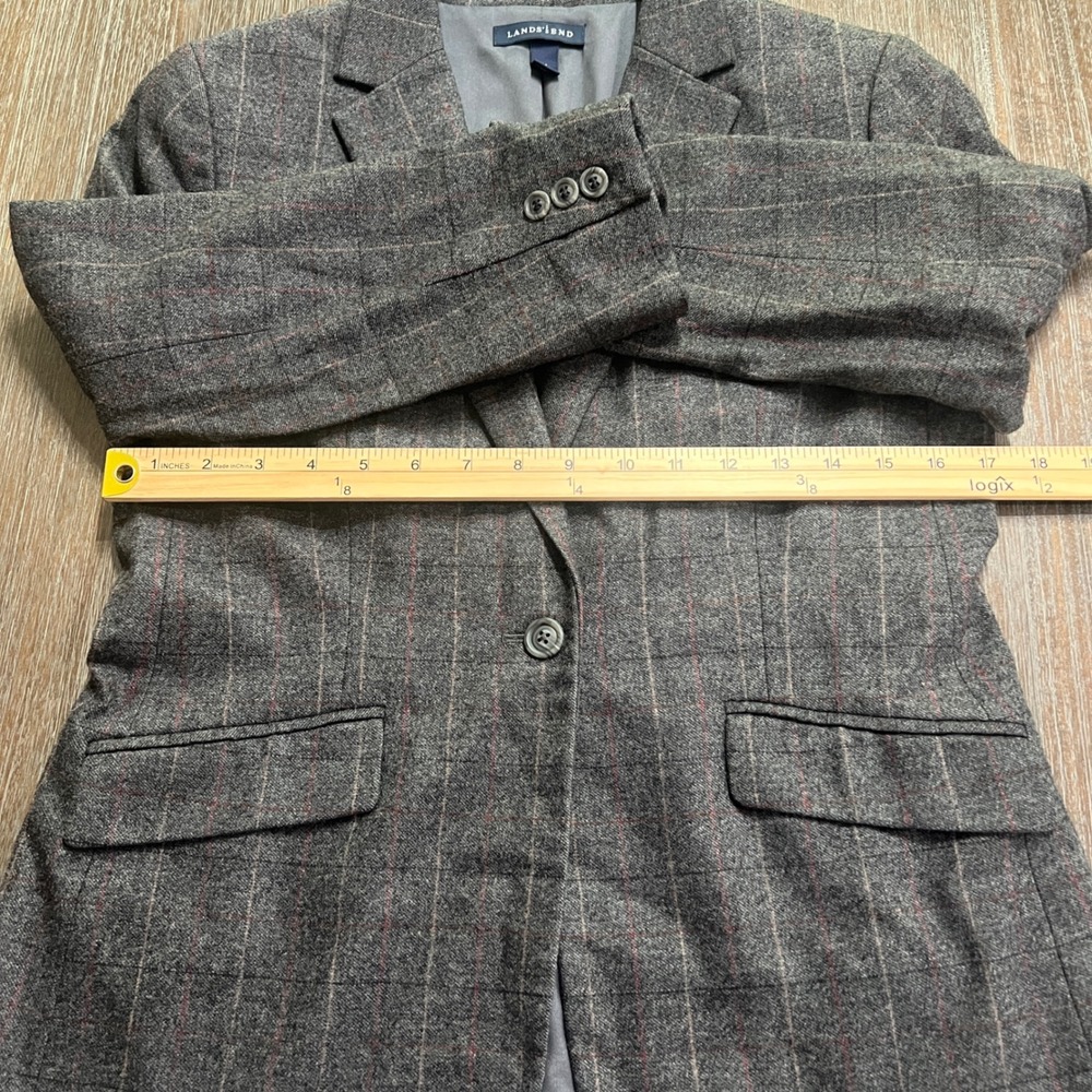 Lands' End 4P Wool Cashmere Stretch‎ Plaid Blazer Jacket Gray Career Business - Picture 6 of 7